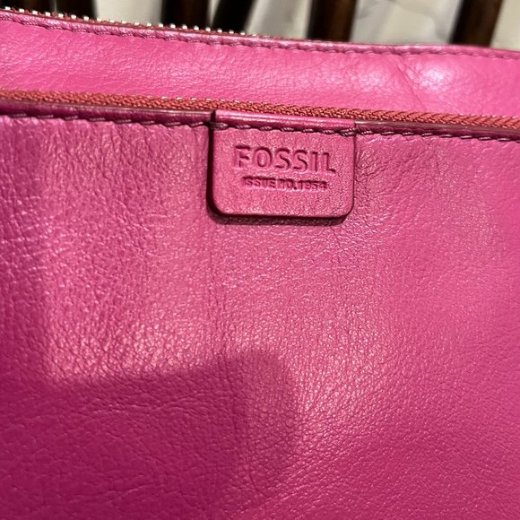 Fossil Top Zip Crossbody Shoulder Bag Purse Fuchsia Pink Leather - Picture 4 of 9